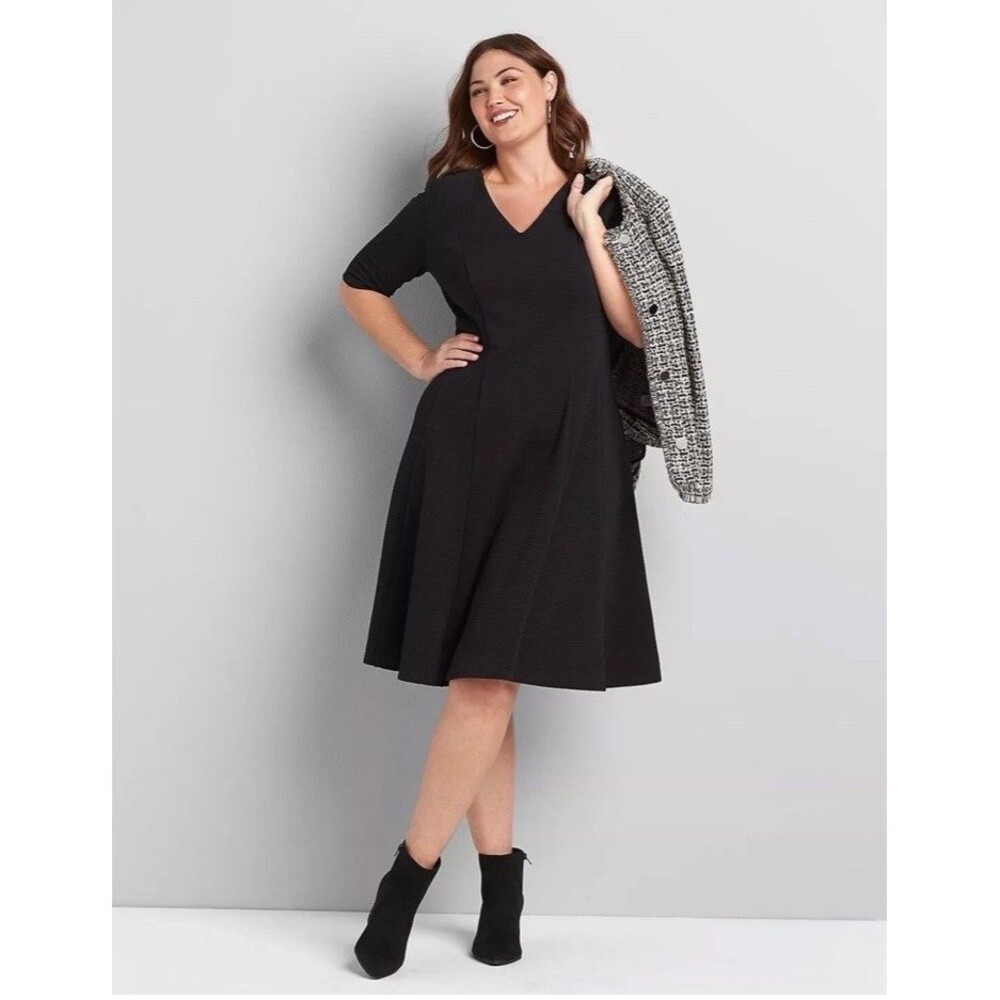 Lane Bryant Women’s‎ Dress Textured Black Fit & Flare Plus Size 22/24 Career Zip